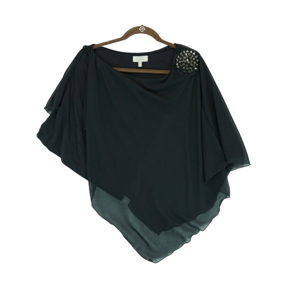 ZARA Trafaluc Women's Asymmetrical One‎ Shoulder Blouse Size Medium M ~ Black